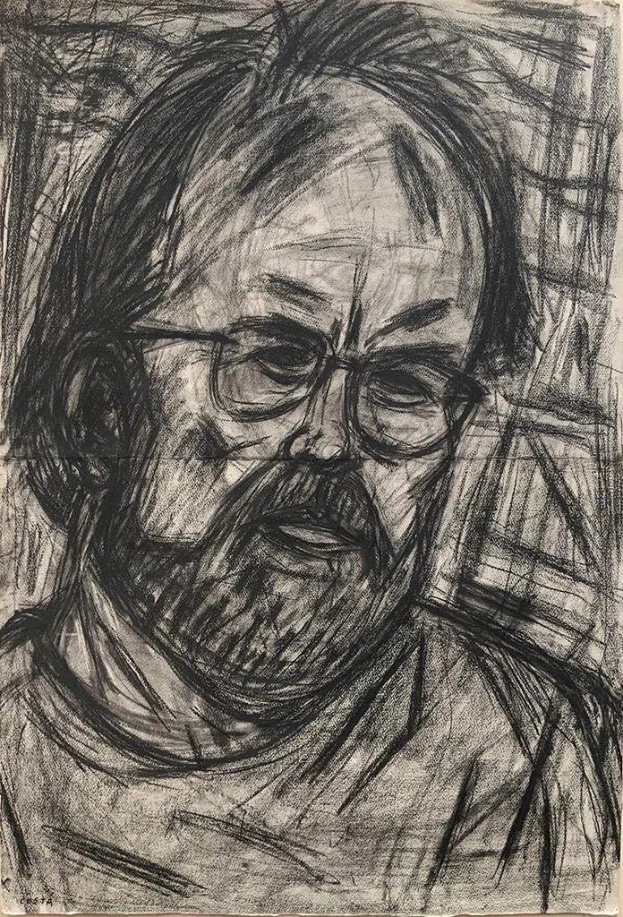 Tony Costa, Portrait/Study for Greg Hansell, compressed charcoal on paper, 113 x 77 cm, Dobell Drawing Prize 2004, AGNSW