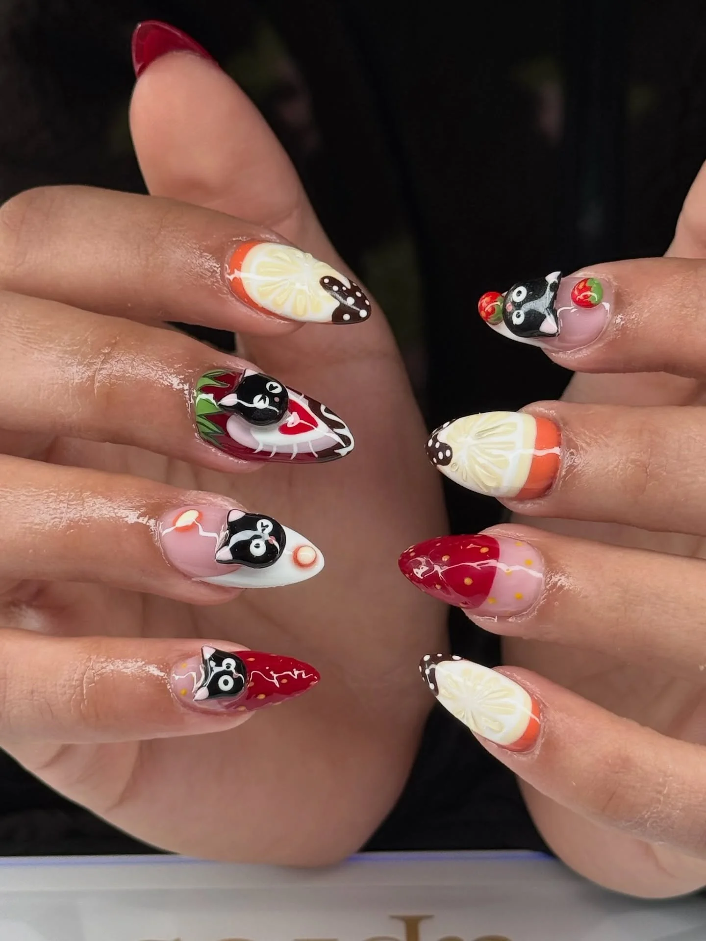 Chocolate covered fruit meets choco cat 🍓🍫🐈&zwj;⬛ 
How CUTE are these?! 😍
 

#nailart #chococat #sanrio #sanrionails #mnnailtech #mnnailsalon #edenprairie #minnesota