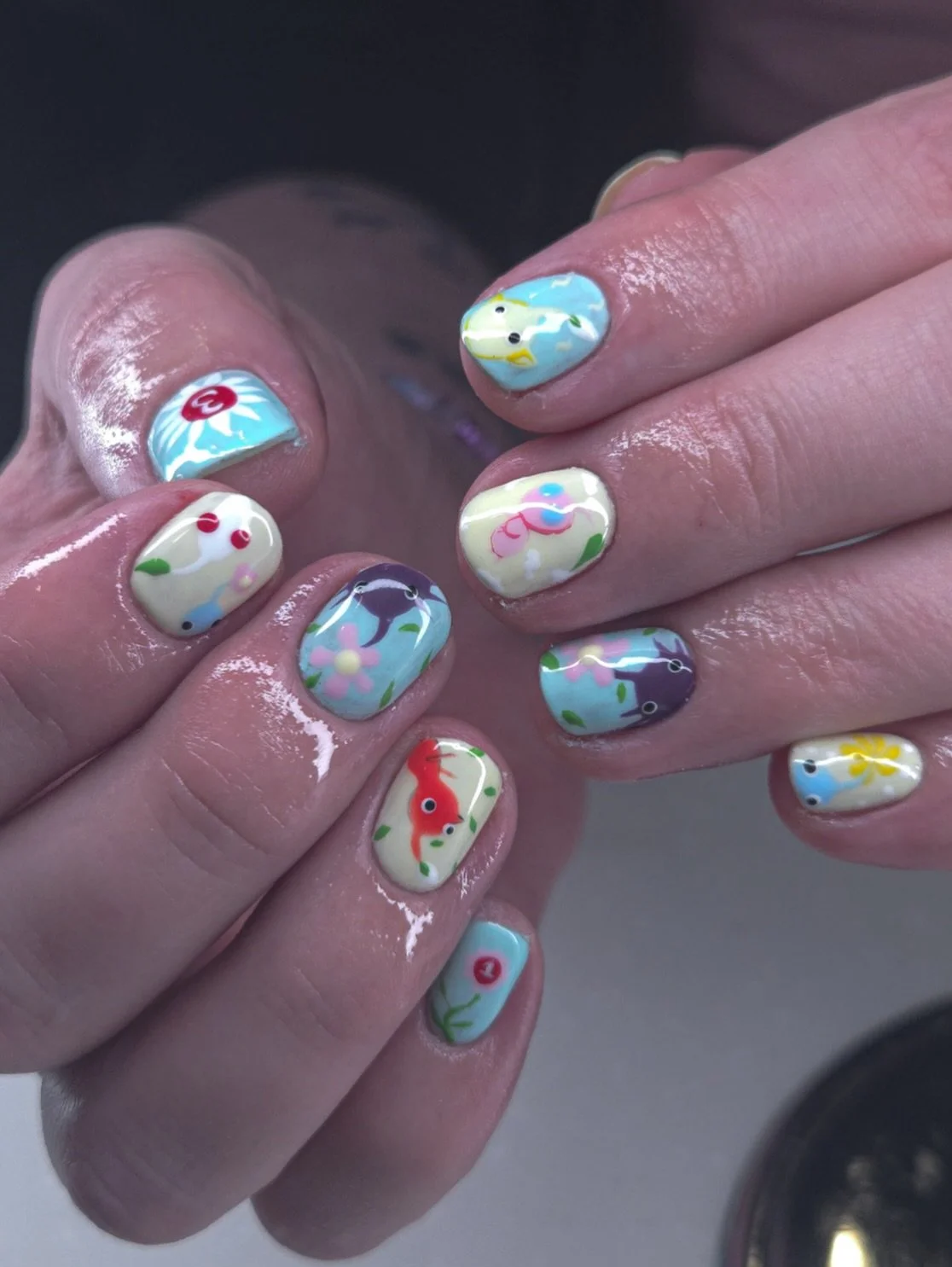 Pikmin Nails! 🌱 DM or link in bio to book! 

#polishednailsmn #pikminnails #pikmin #nailart #mnnailtech