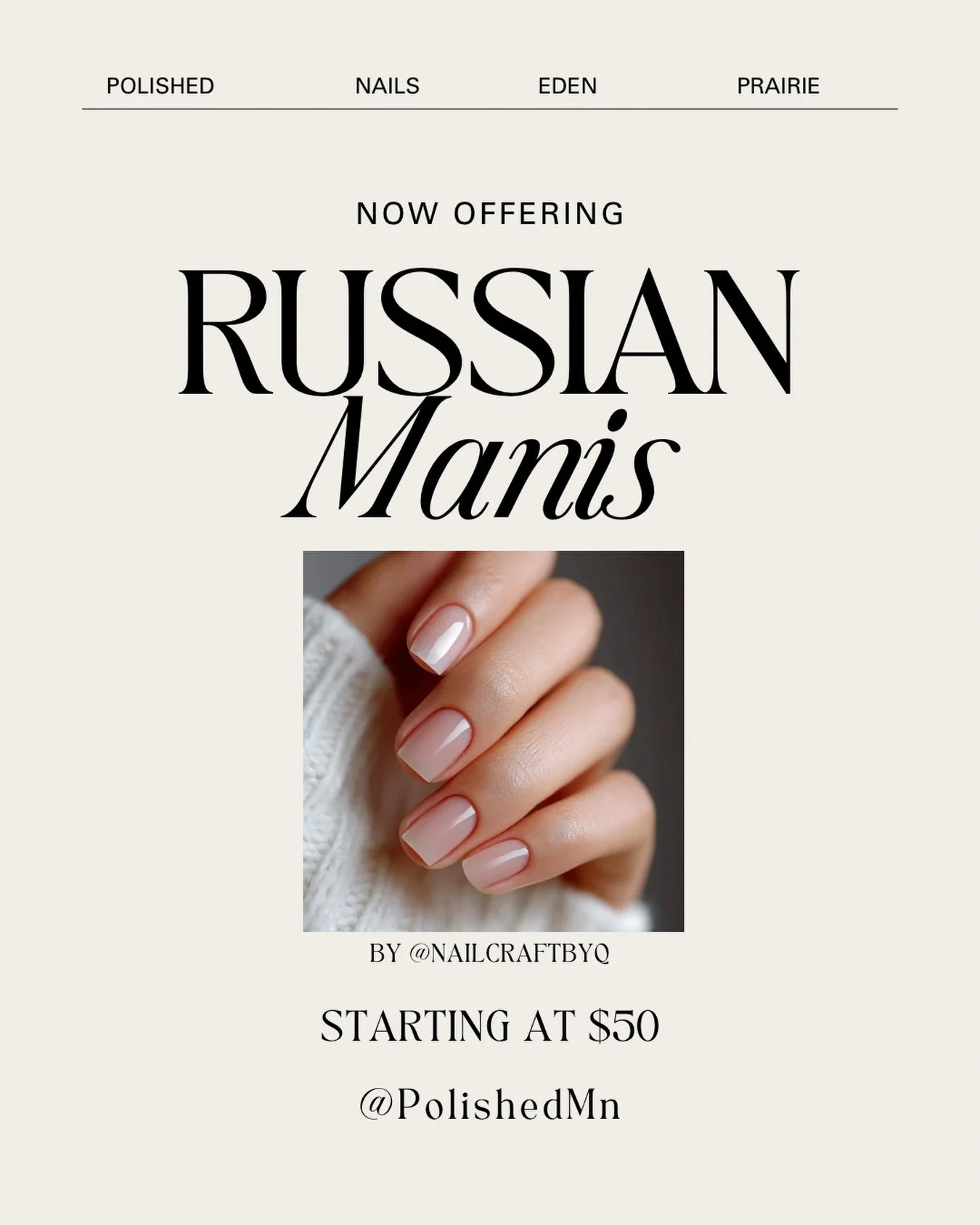 New Service coming to Polished Nails! 💅🏻 We are happy to announce that we now offer Dry Russian Manicures performed by @nailcraftbyq. DM or link in bio to book!