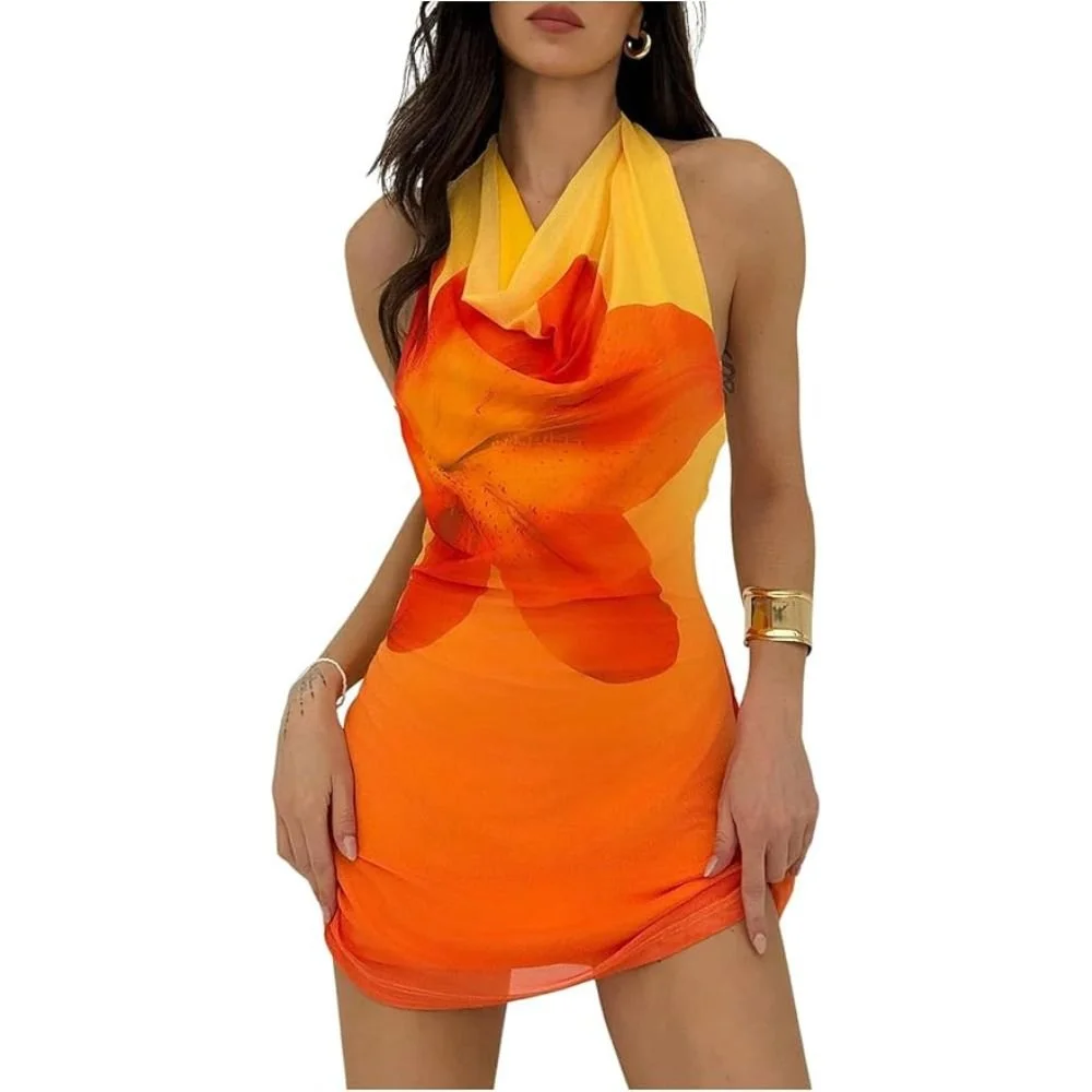 Orange and Yellow Floral Mini Dress