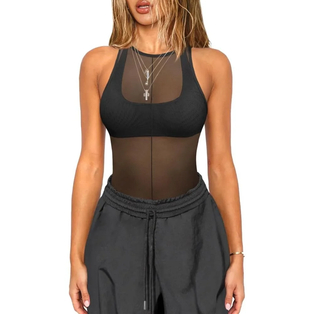 Black Mesh Reversible Tank Top