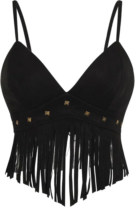 Black Fringe Western Top