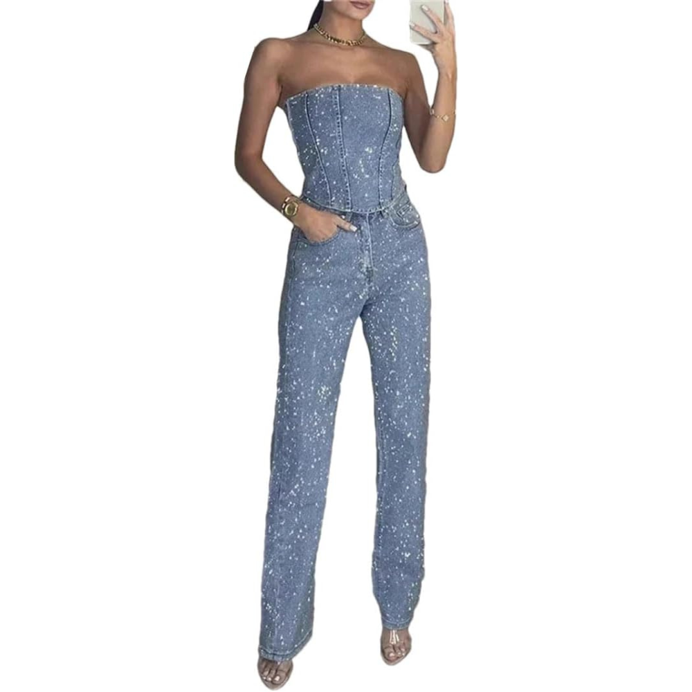 Diamond Denim Pant &amp; Top Set