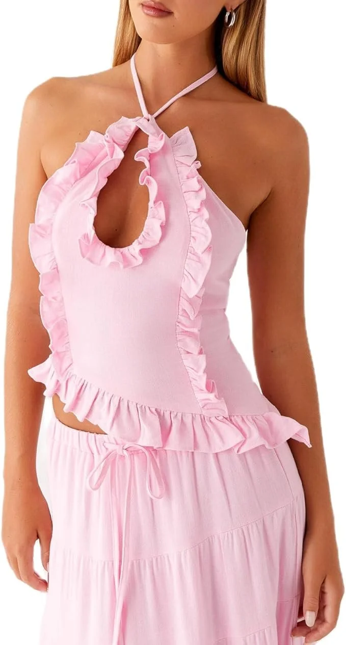 Pink Ruffle Halter Top