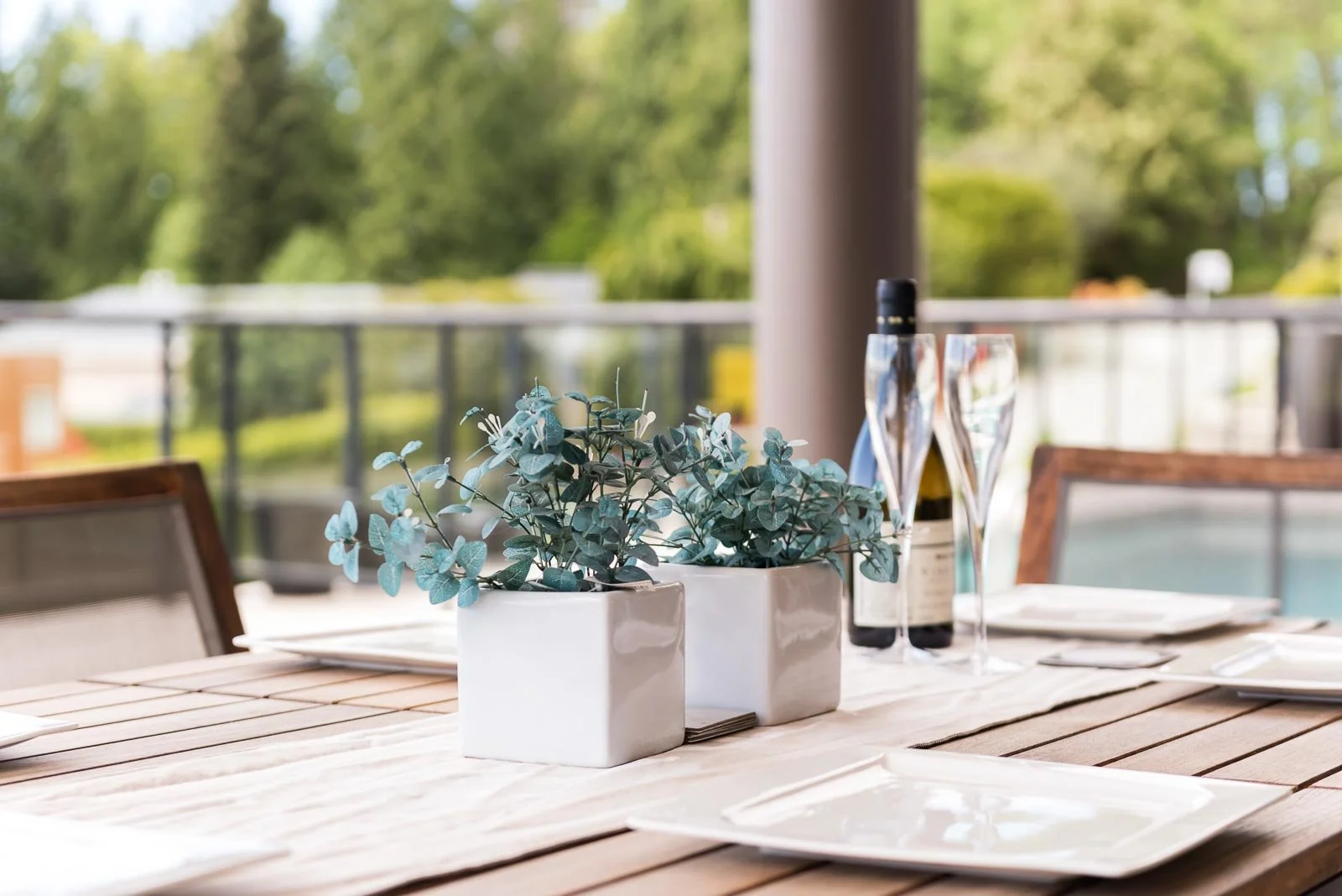 Patio table with plants and wine, design photographer Nova Scotia