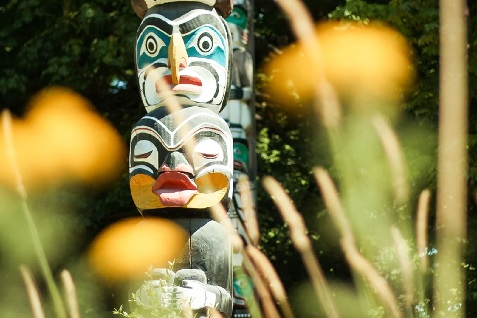 Close-up of totem pole detail captured on a Vancouver photography tour