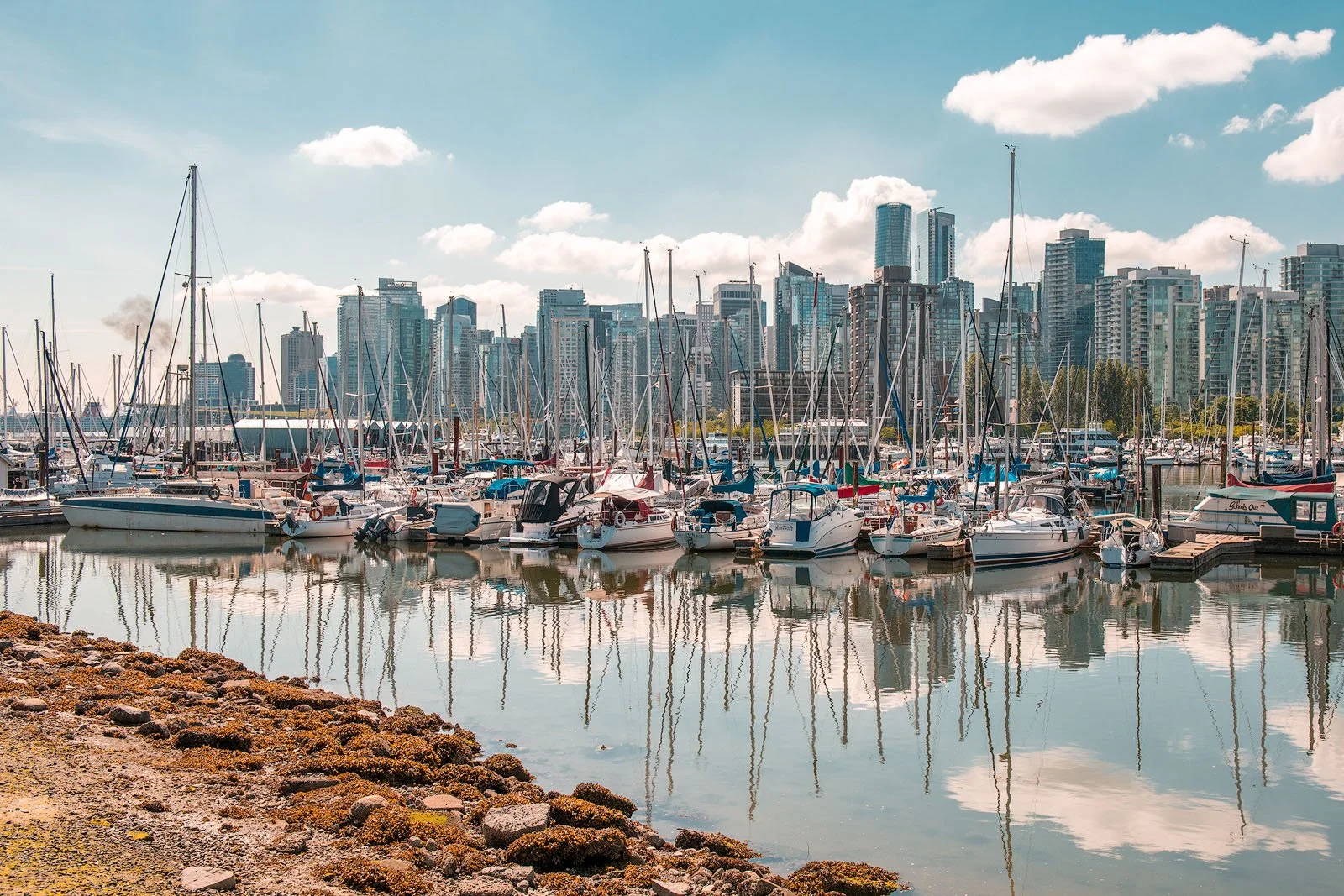 Marina and skyline captured in Vancouver during photography workshop