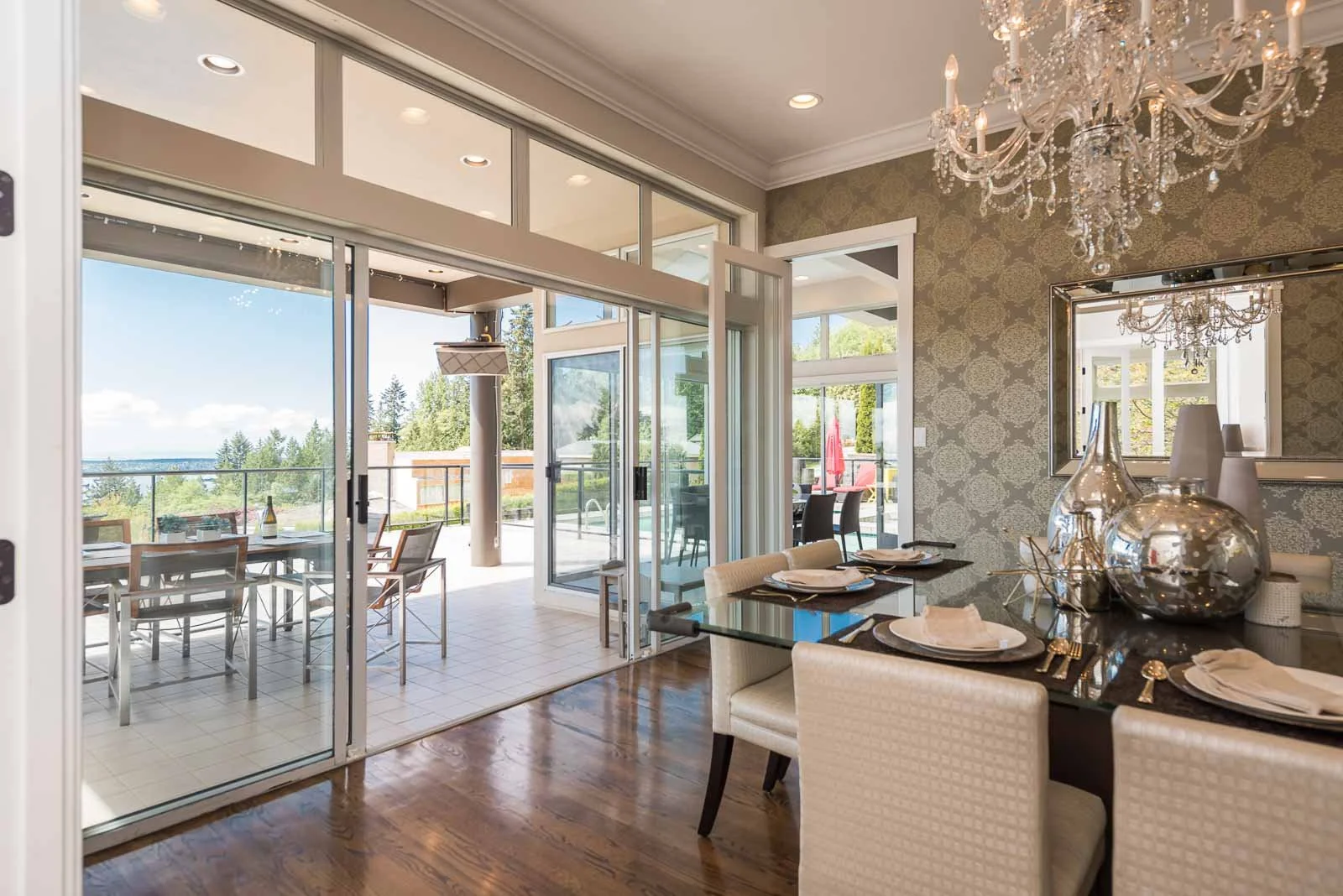 Dining room with glass doors, real estate development photography Nova Scotia