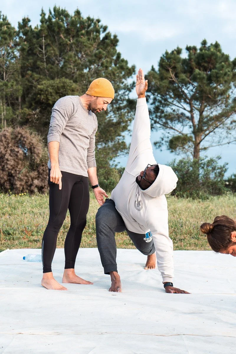 Outdoor acro yoga practice, movement retreat photographer Nova Scotia