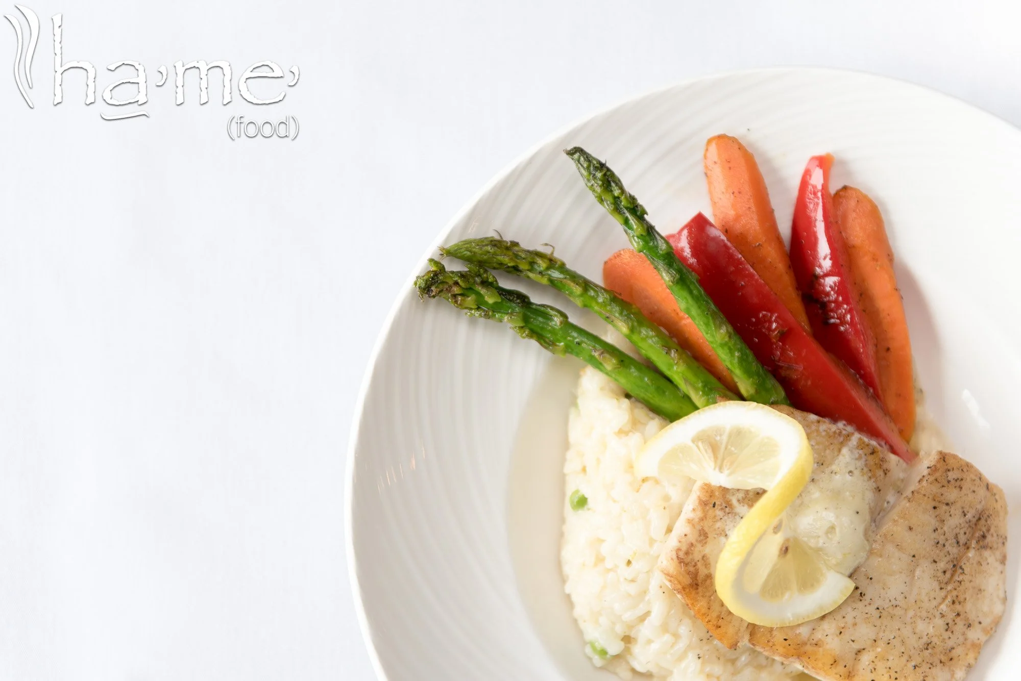 Food branding photography, of salmon and vegetables dish