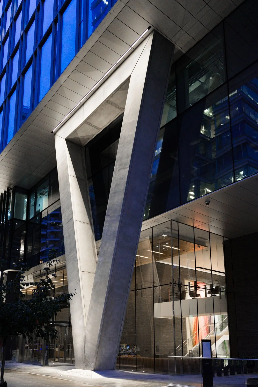 Exterior shot of glass office building, commercial architecture photography