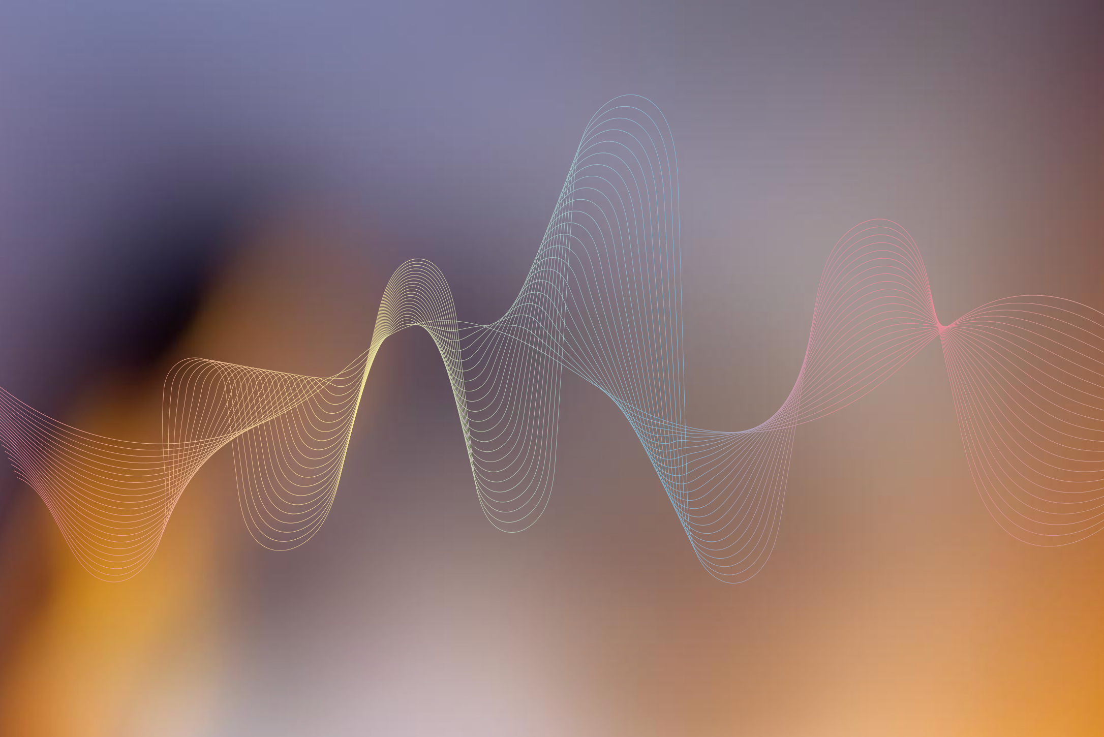 Abstract digital art of multicolored wave lines on a blurred gradient background.