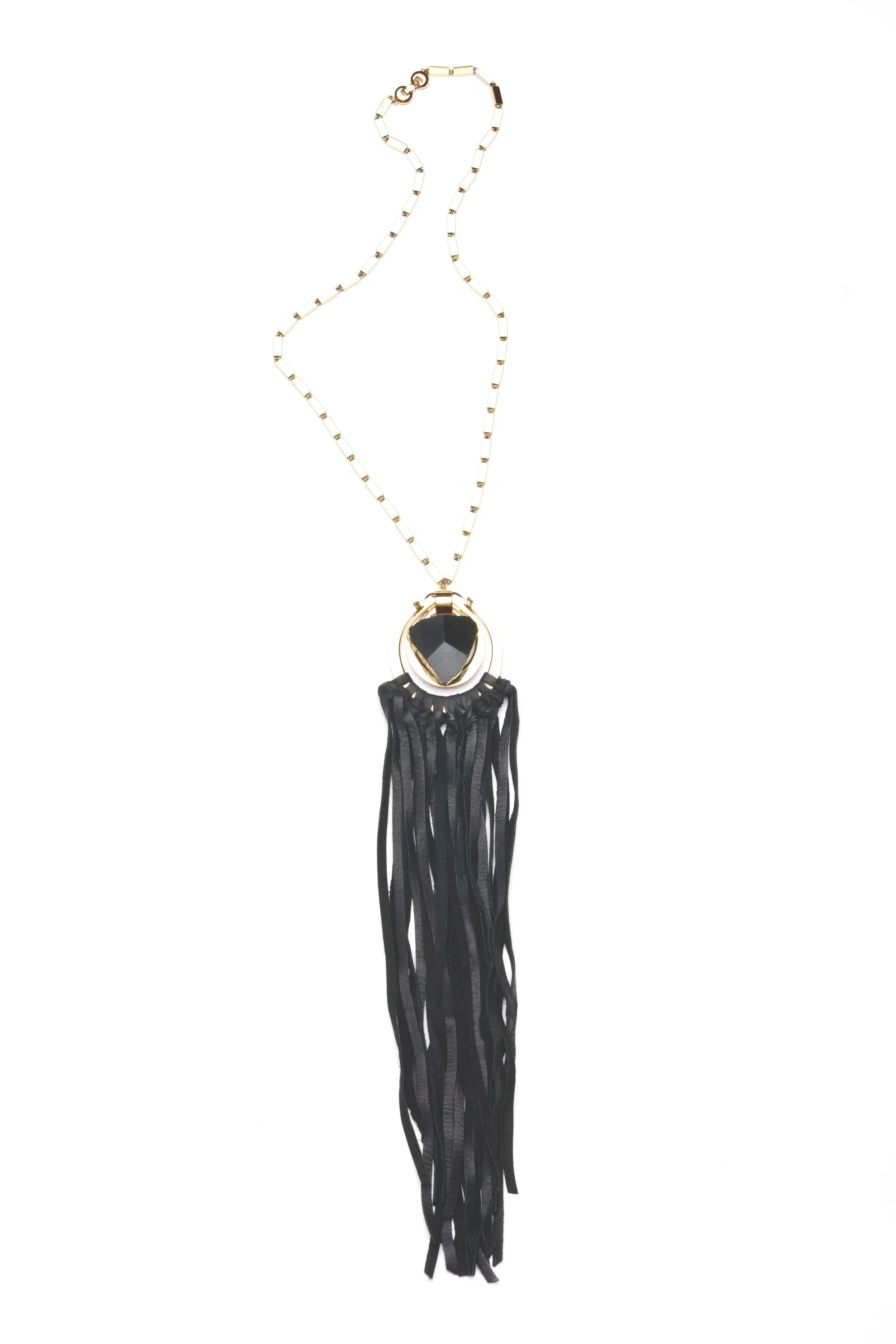 House of Shazzar Black Tourmaline on Vintage Hardware Tassel Necklace