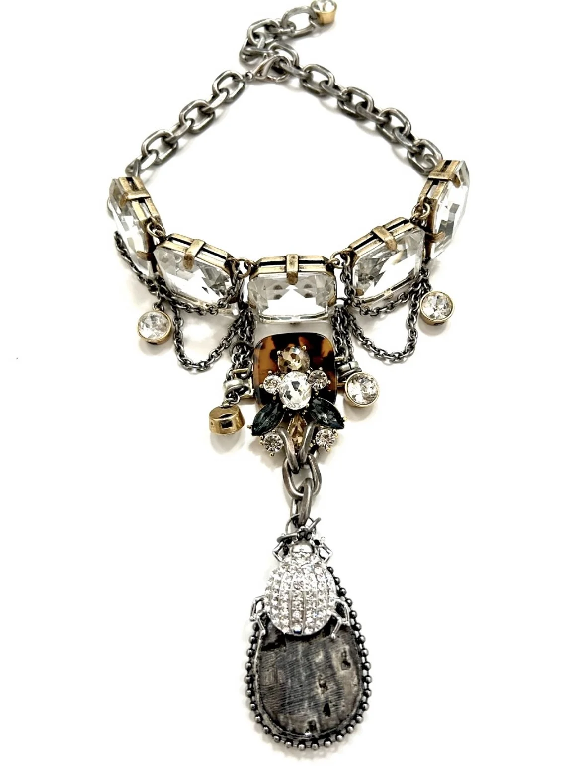 FEMME lll Reworked Crystal Beetle Pewter Drop Necklace.jpg