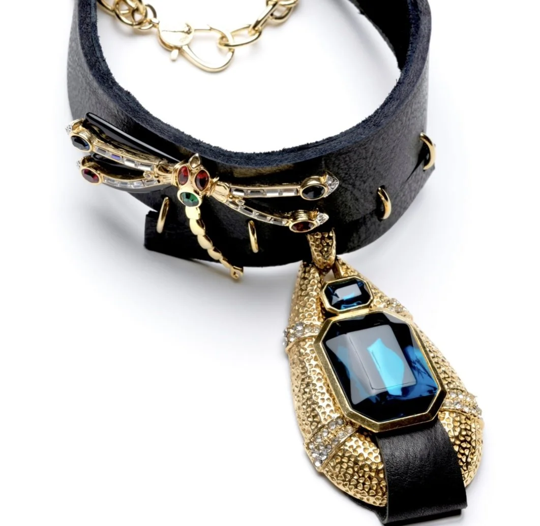 House of Shazzar OOAK Reworked Vintage Dragonfly Door Knocker Leather Statement Choker Necklace