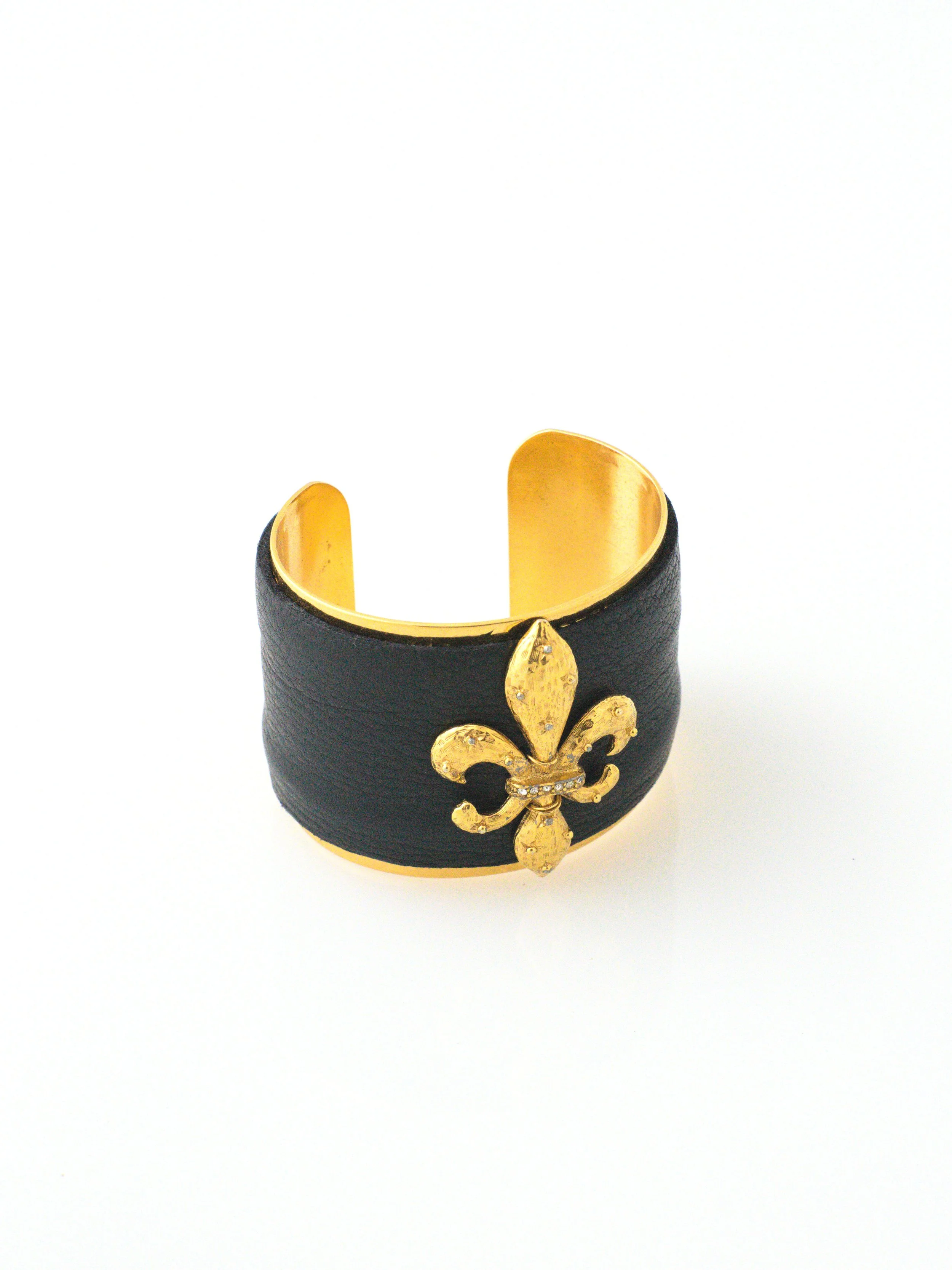 House of Shazzar - Reworked Vintage Leather Fleur de Lis Cuff