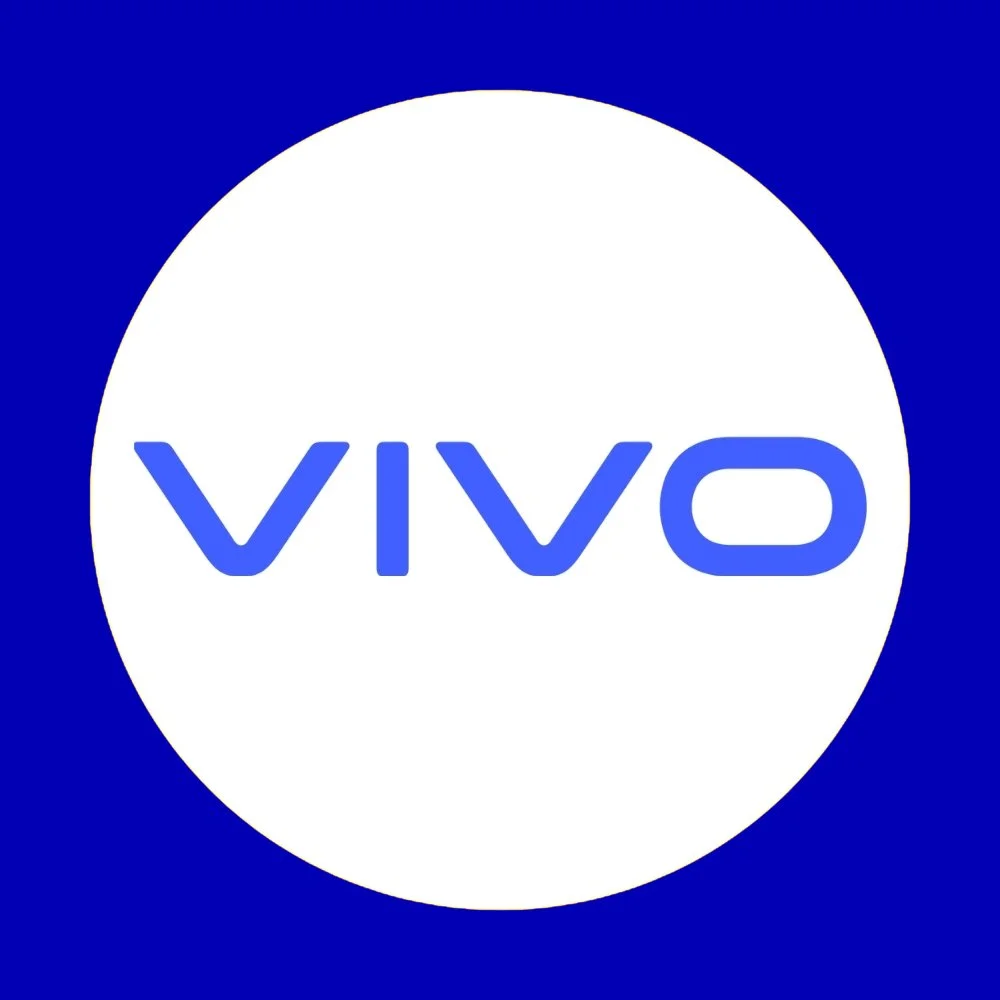 Vivo logo with the brand name in blue letters inside a white circle on a blue background.