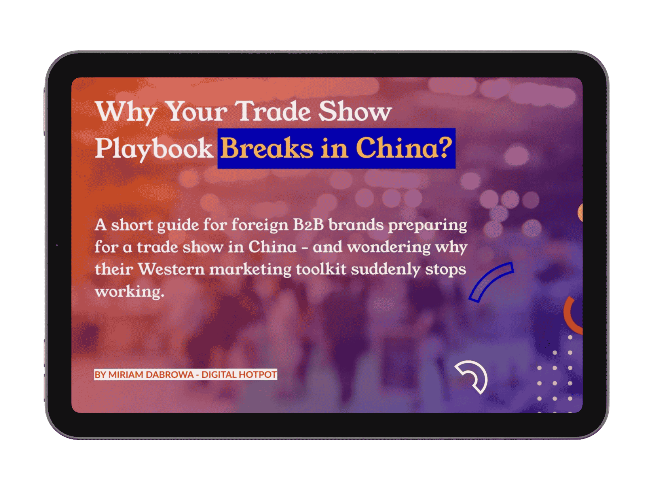 Ipad showcasing trade show playbook by Miriam Dabrowa.