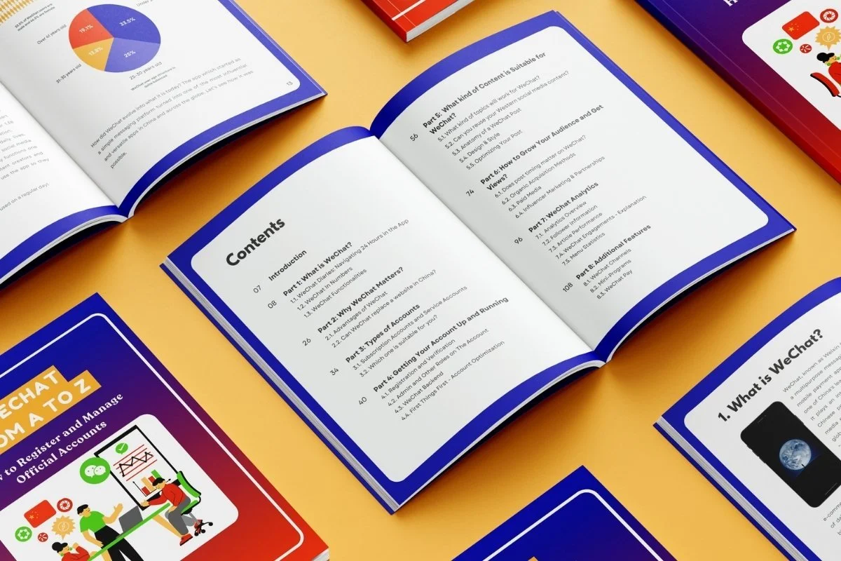 Open book showing WeChat from A to Z guide by Digital Hotpot. A complete manual for Chinese social media strategy.