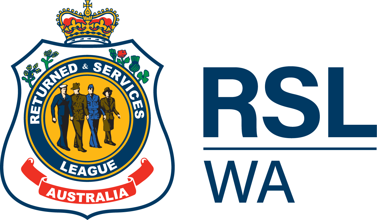 Logo of the Returned & Services League Australia with a shield emblem featuring soldiers and the text 'RSLA', and the letters 'RSL WA' to the right.
