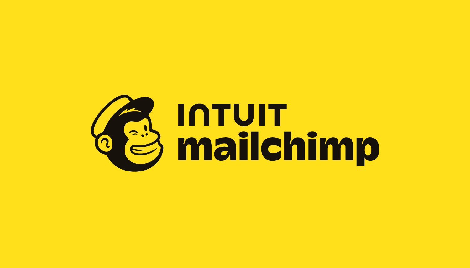 Logo of Mailchimp featuring a smiling chimpanzee wearing a hat on a yellow background with the text 'Intuit Mailchimp'.