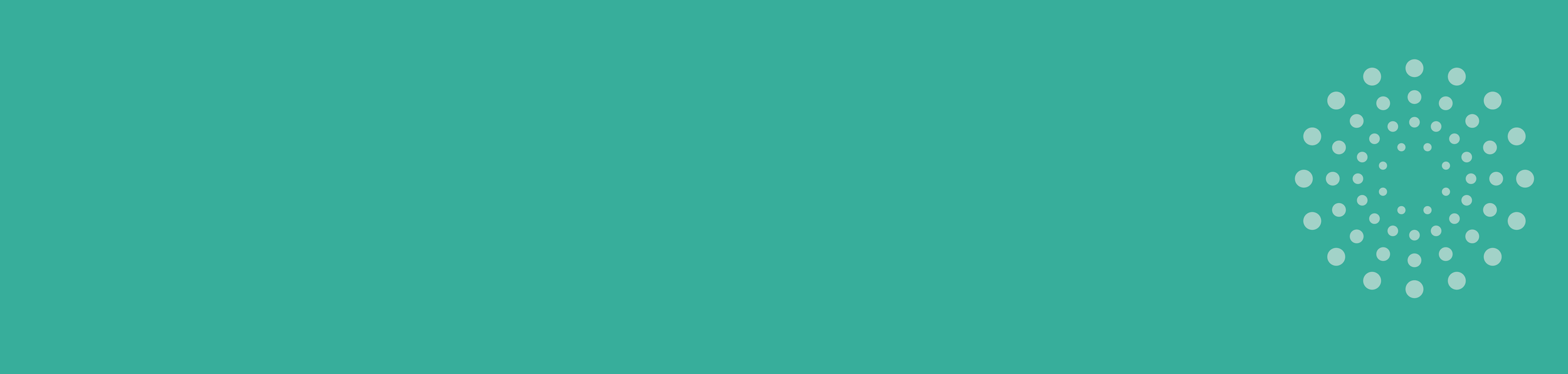 Teal background with a dotted circular pattern of lighter teal dots on the right side.