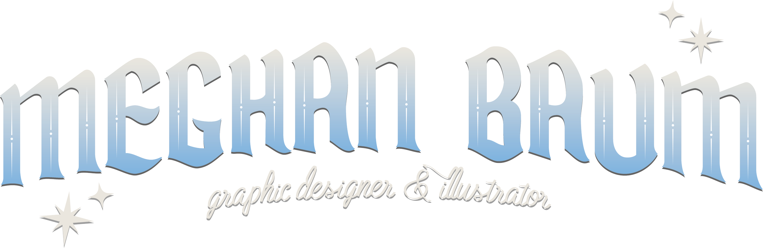 Graphic design with the words 'Reefer Dave' in large, stylized, gradient blue and white lettering, decorated with stars and sparkles, along with the smaller text 'graphic designer & illustrator' underneath.