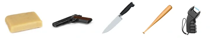 Material detection on explosives versus shape detection on firearms, sharps, blunts and miscellaneous