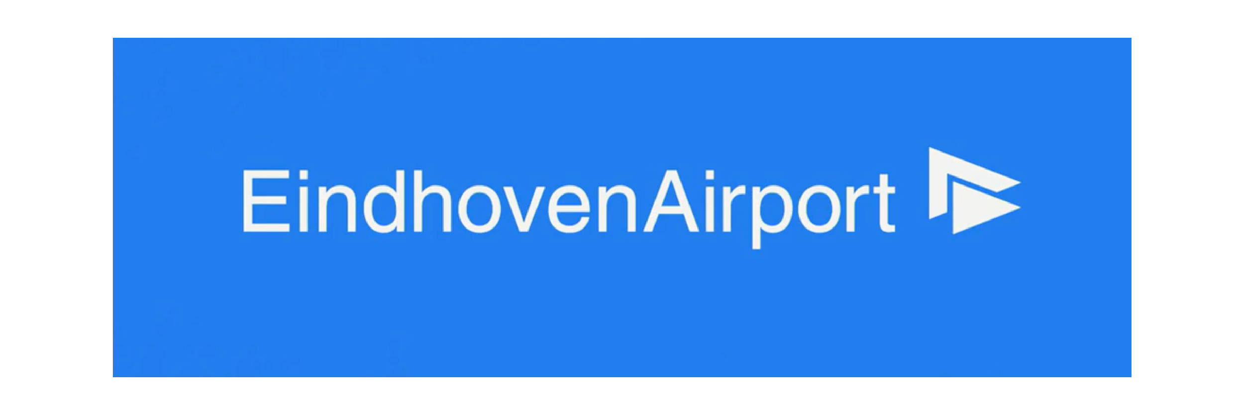 Sign displaying the name 'Eindhoven Airport' with a directional arrow on a black background.