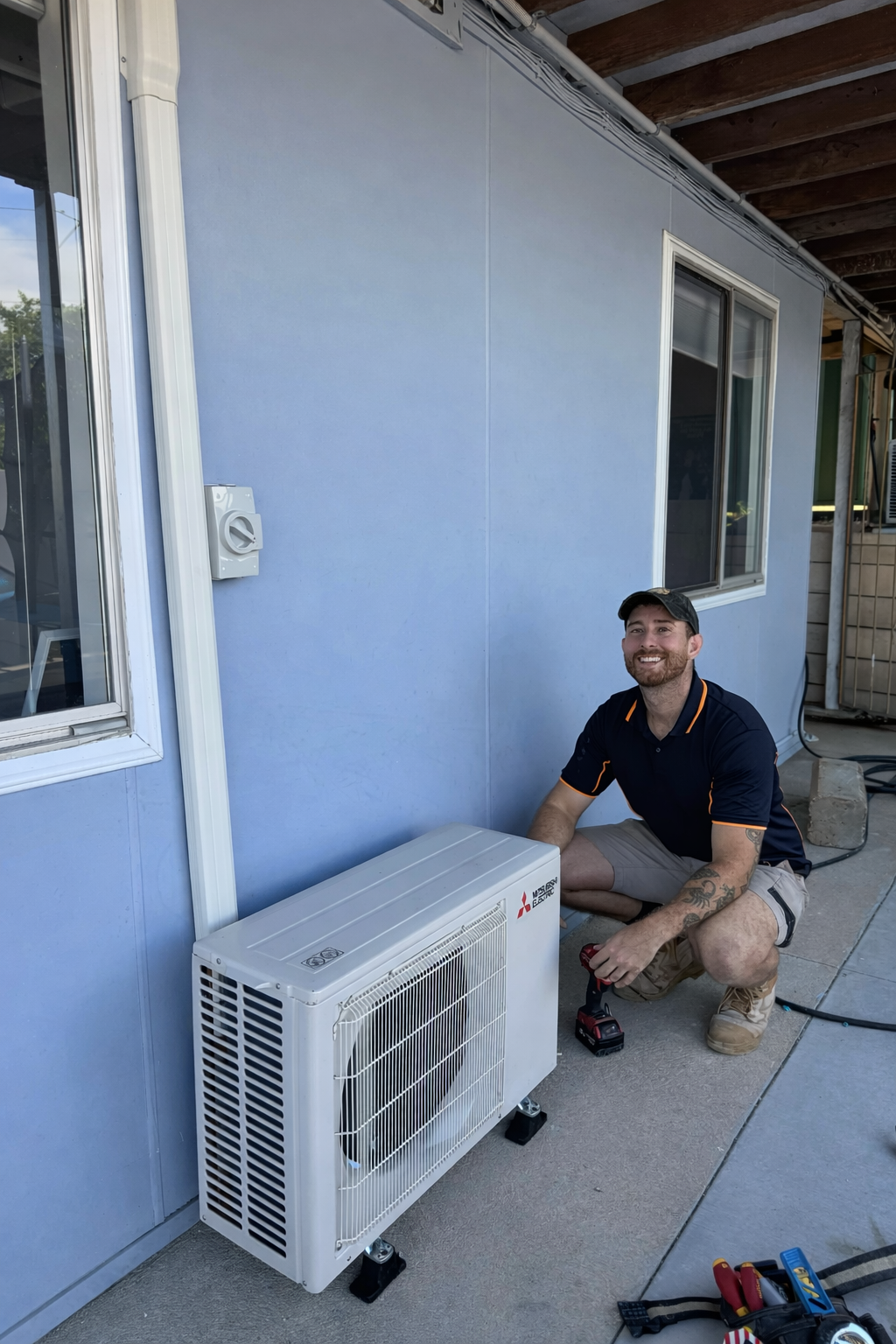 smiling, happy, air conditioner (AC) installation