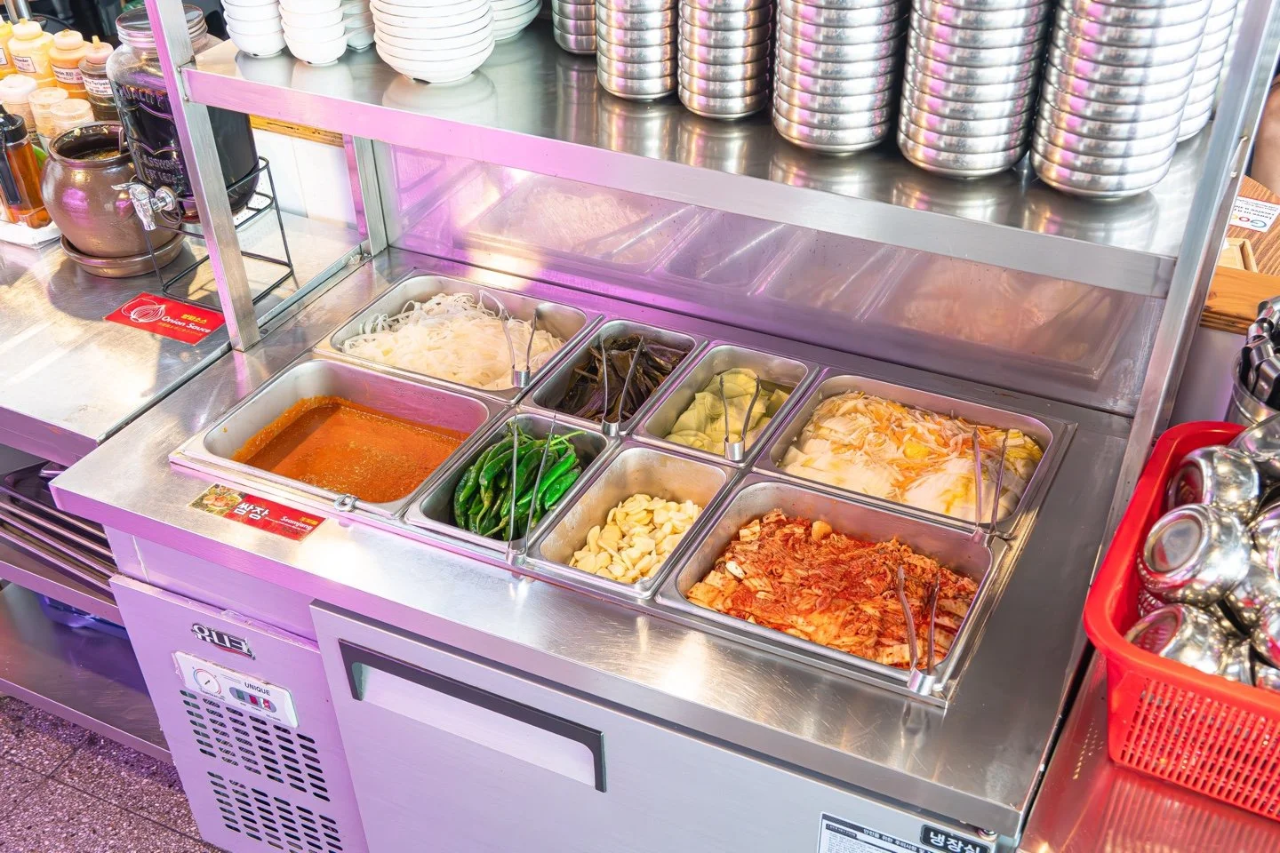 Self banchan bar at Myeongdong Korean BBQ Mongvely