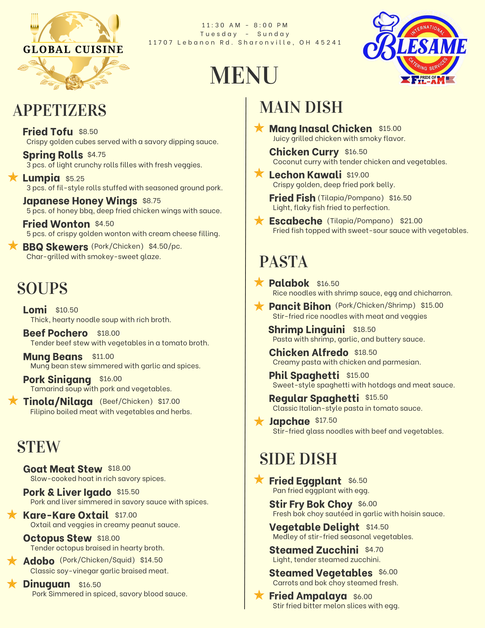 Blesame Menu Part 1