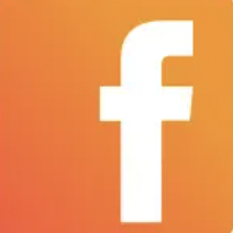 Facebook logo with white lowercase 'f' on an orange gradient background.