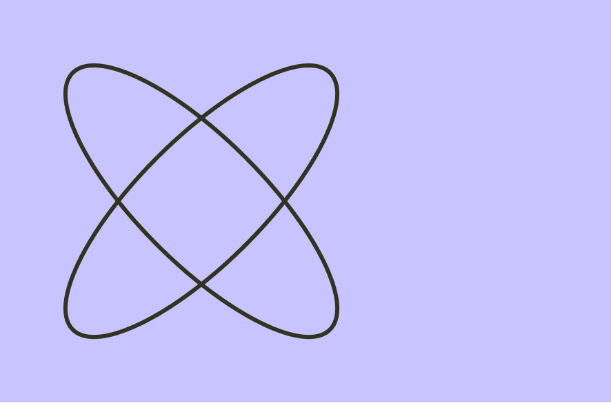 An atom symbol with three elliptical orbits on a light purple background.