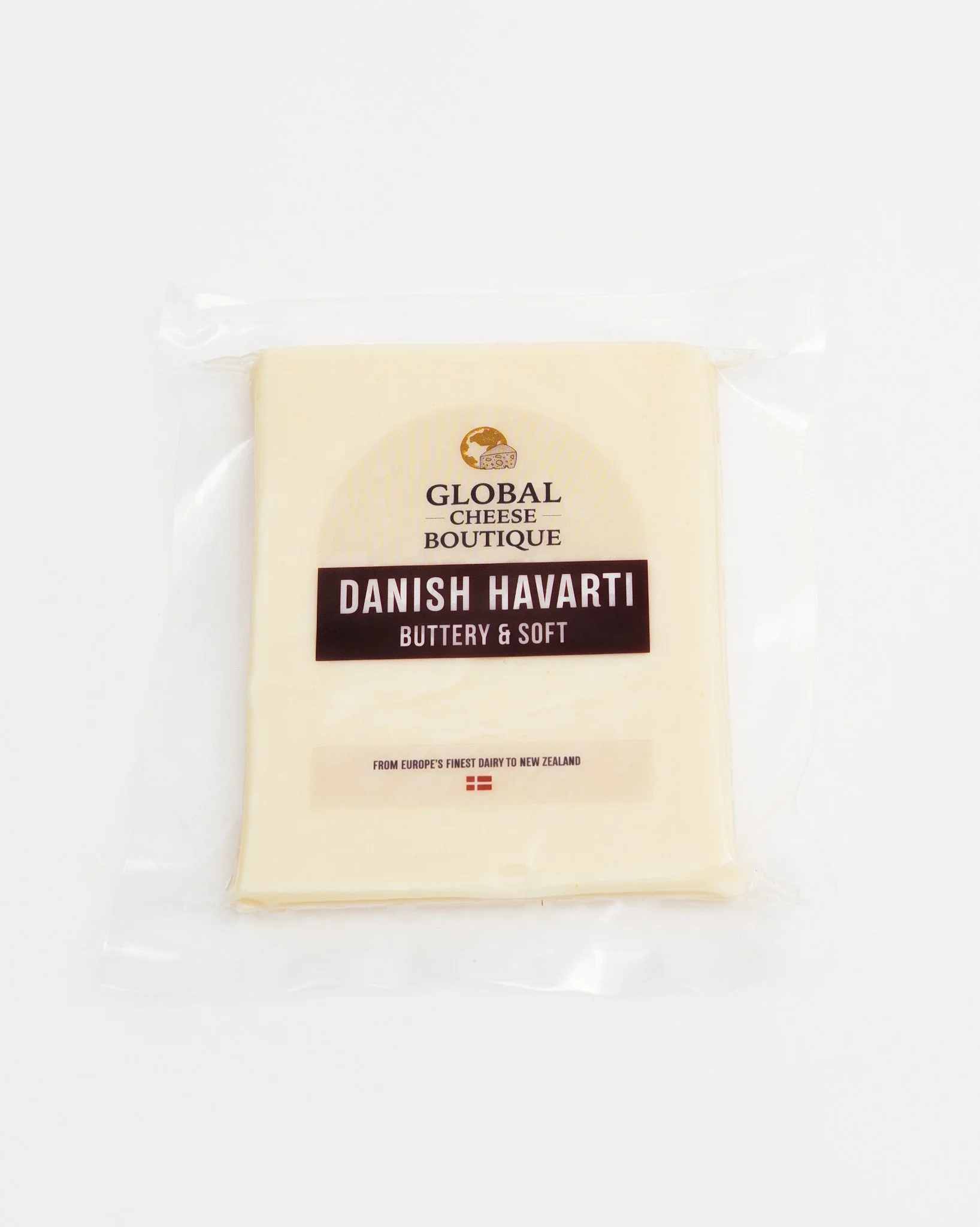 Danish Havarti 200 g, front of sealed pack on a light background