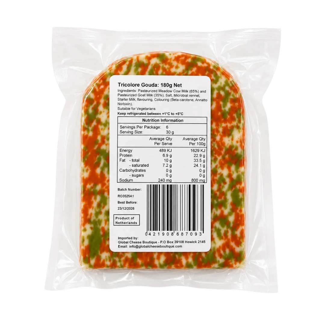 Tricolore gouda cheese pack back_Global Cheese Boutique.webp