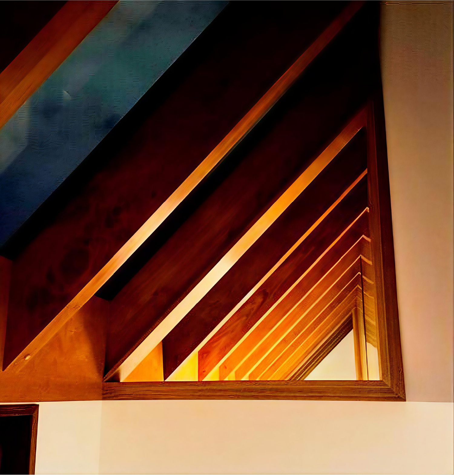 Custom mirror installed in the wooden frame of a rustic home.