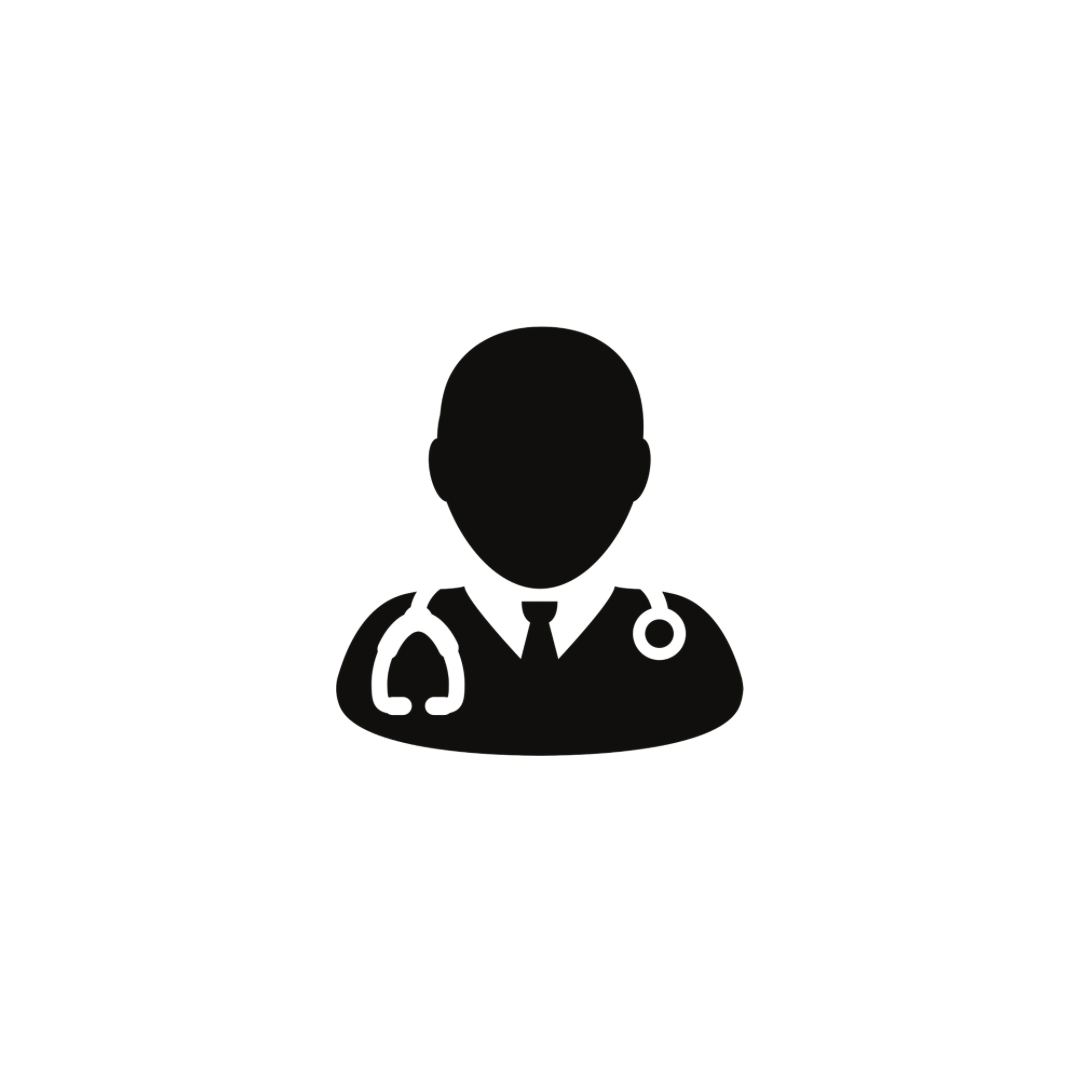 Black silhouette of a doctor with stethoscope icon