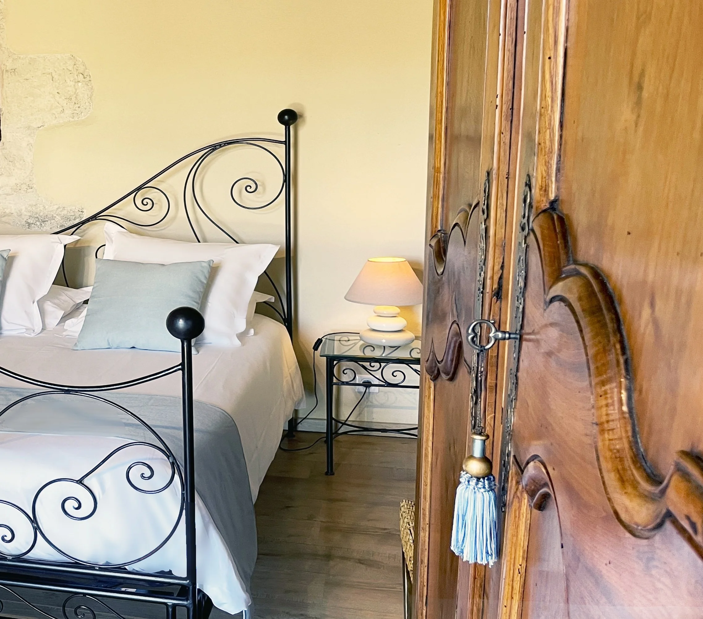 Romantic bedroom design in luxury holiday apartment South France