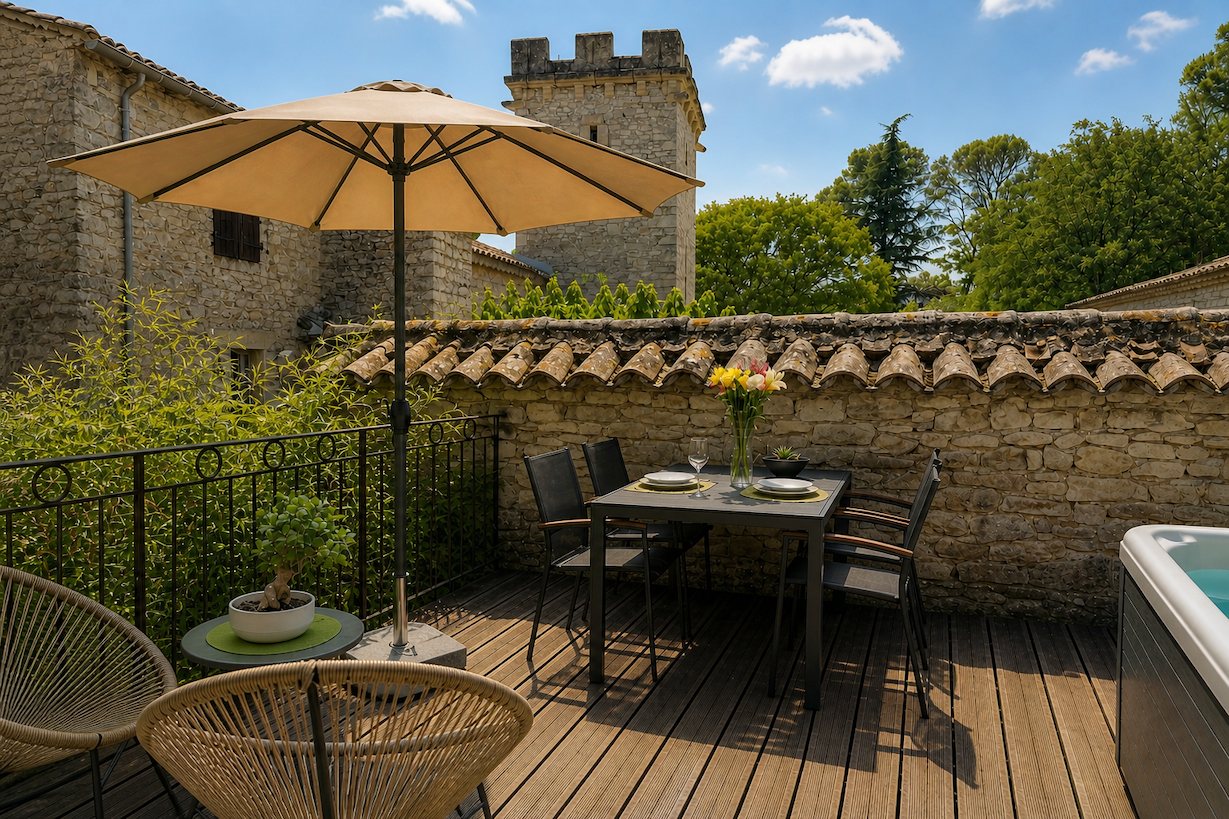 Private Spa Terrace in a Stone House near Uzès – Domaine de Monteils