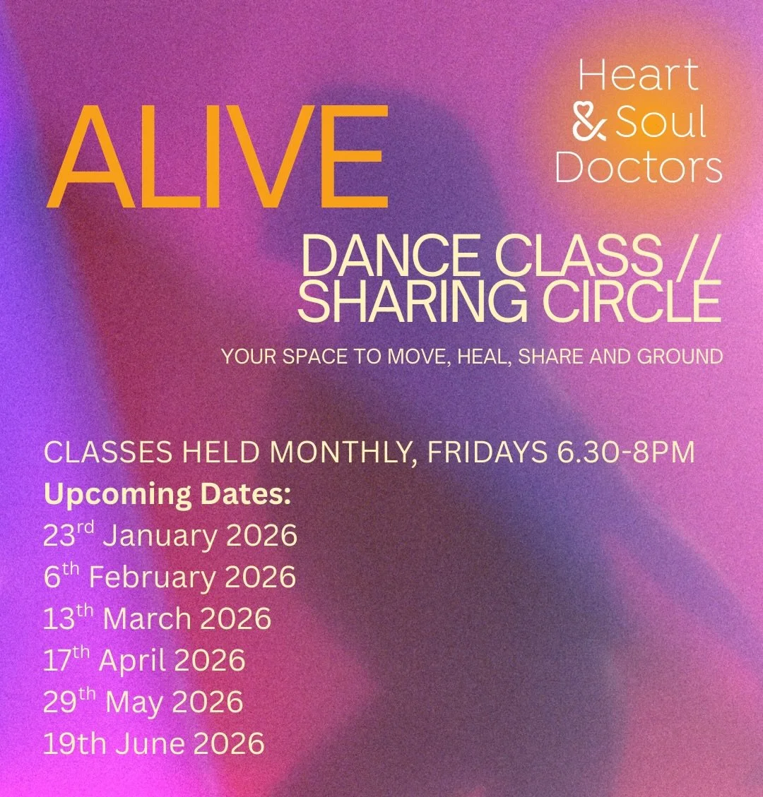 I&rsquo;m BEYOND excited to get back to teaching dance! It&rsquo;s been a decade since I held a class and this time I&rsquo;m doing it with my beautiful colleagues @heartandsouldoctors ✨ this will be a magical space to dance, be seen and feel held. D