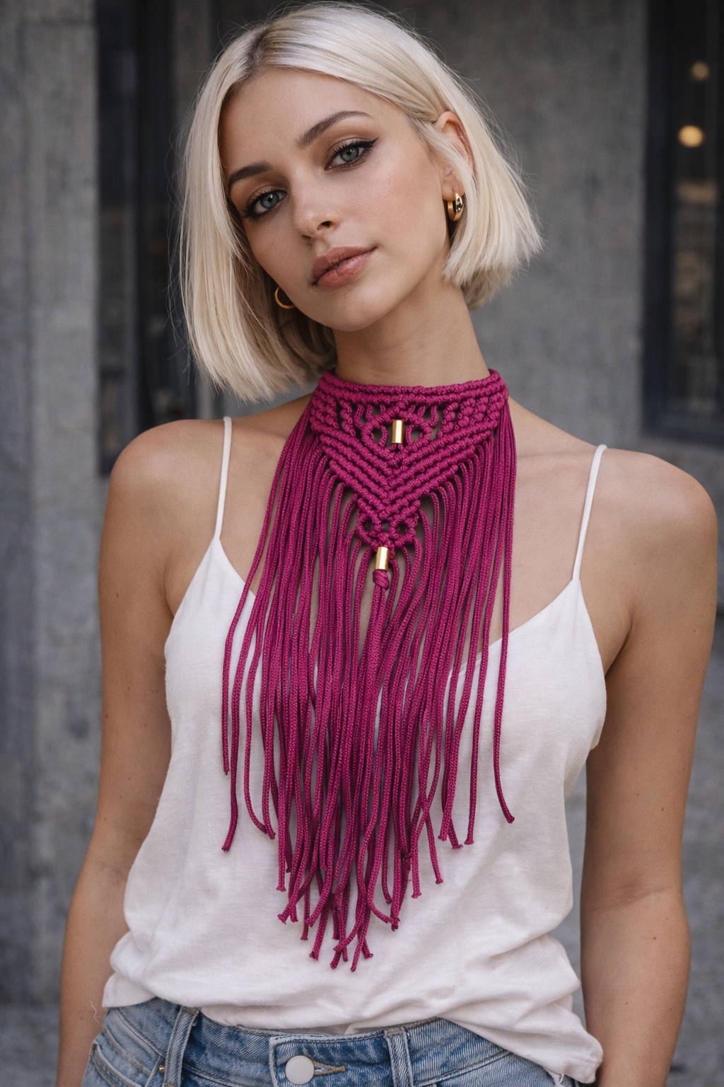 macrame statement necklace choker μακραμε statement κολιέ τσόκερ μακρύ ματζέντα φούξια magenta rose pink fuschia.jpg