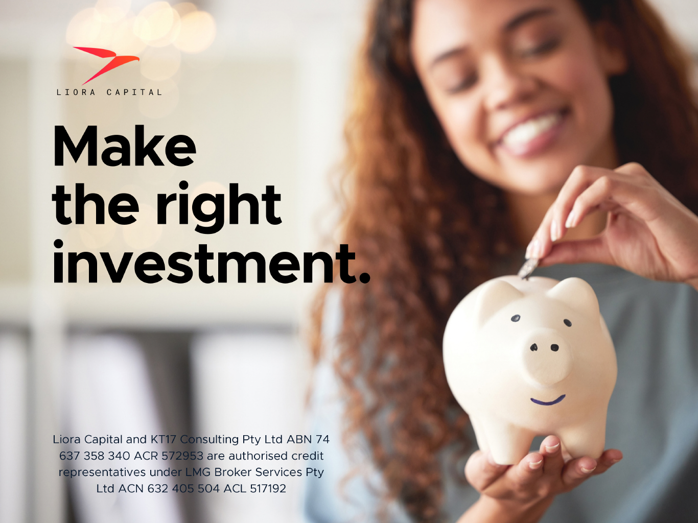 Woman putting coins into piggy bank with the title 'make the right investment'