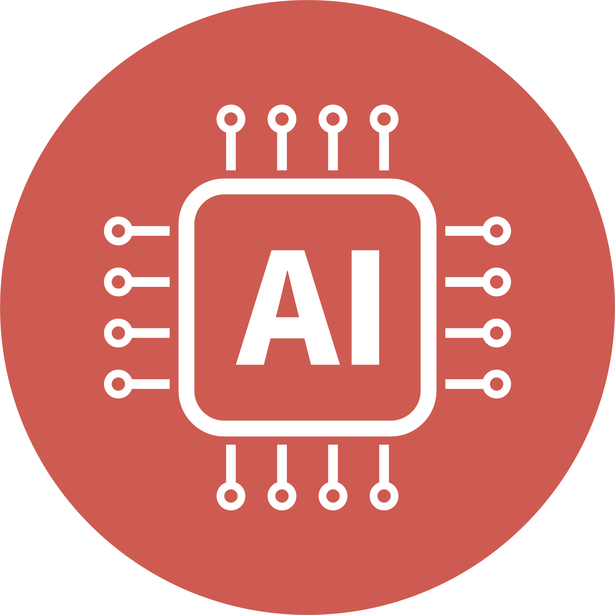 Piirros AI-teknologiasta, jossa mikroprosessori ja koneoppimisen symboli.