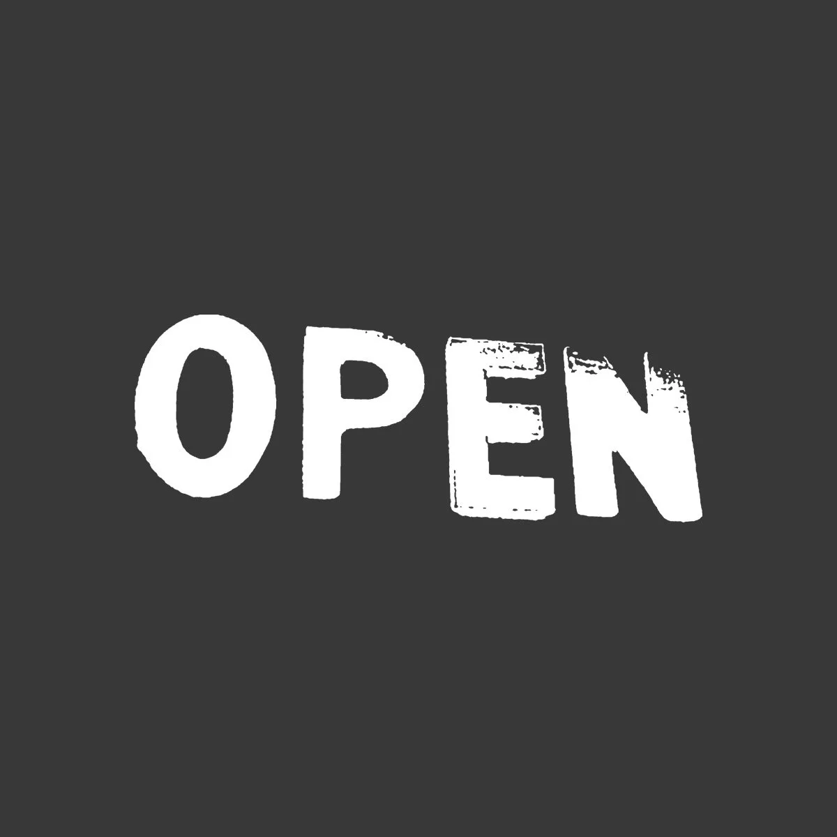 A black background with the word "OPEN" written in large white letters.