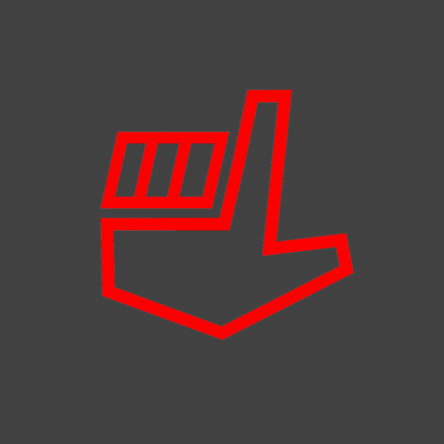 Red outline of a hand pointing downward on a dark gray background