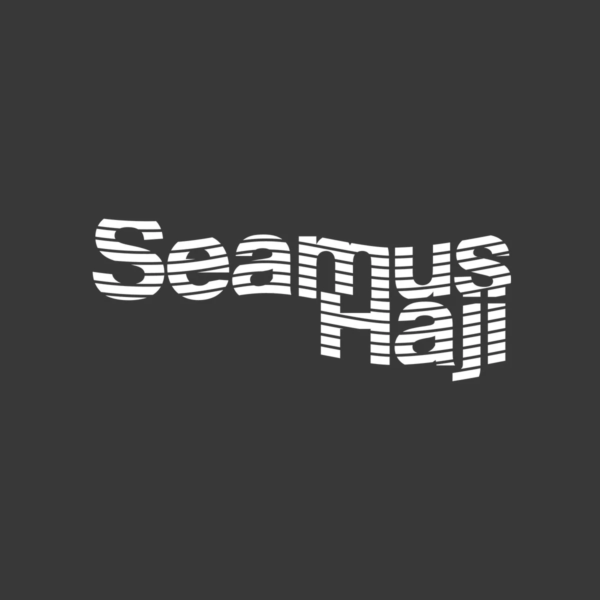 Stylized text reading 'Seamus Hail' on a dark background, with white horizontal lines forming the word.