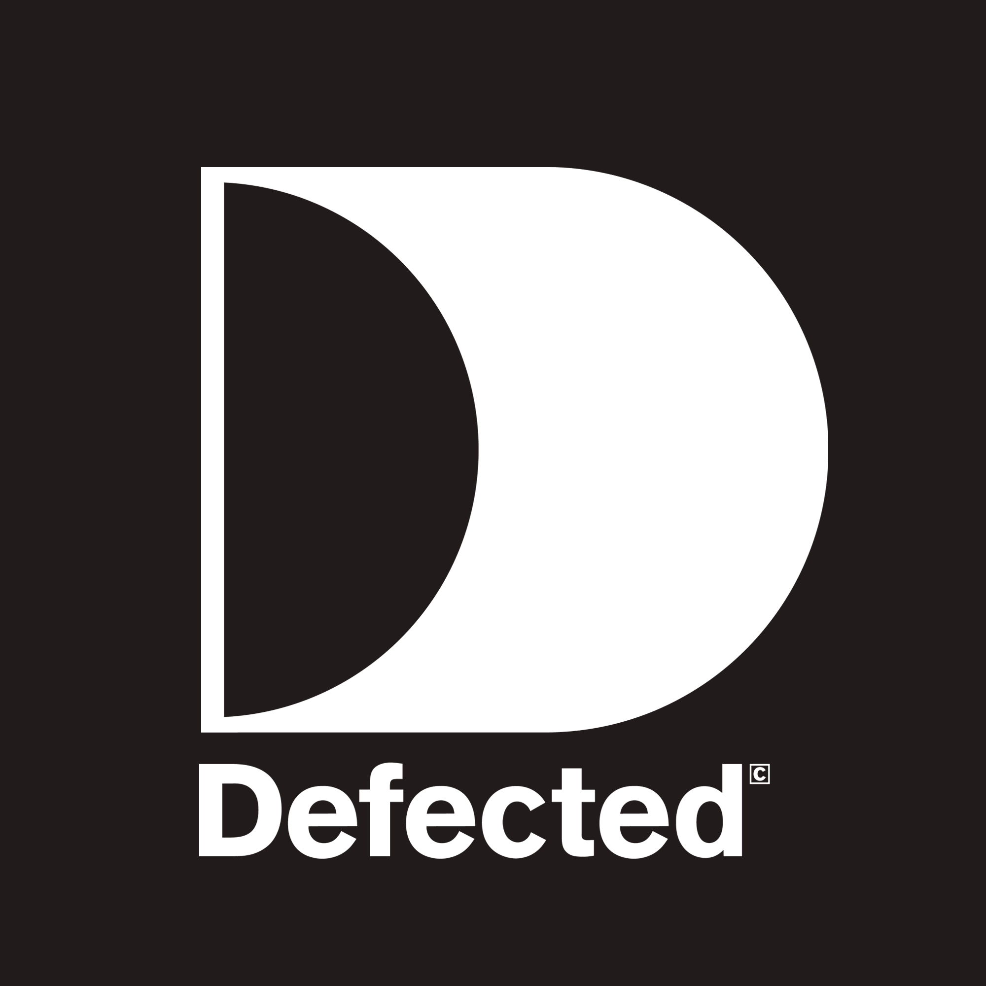 A black background with a large white letter D and black semicircle inside it, with the word "Defected" written below.
