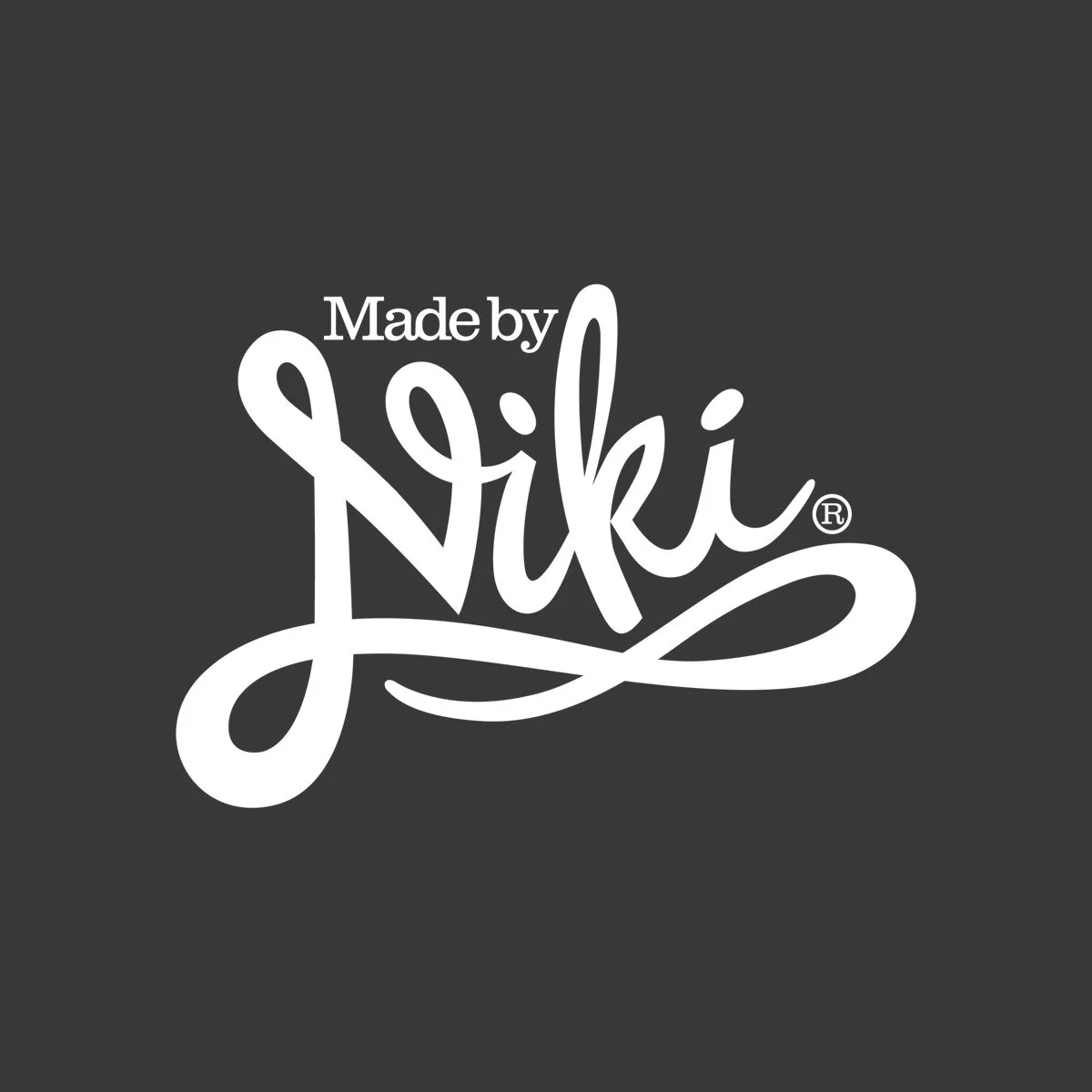 Logo with the text 'Made by Niki' in stylish white script on a dark background.